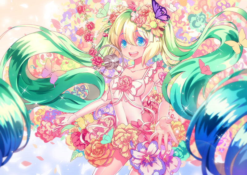 Blonde Anime Girl — Pink, Joyful, Flowers