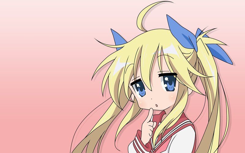 Blonde Anime Girl — Pink, Playful, Blue Eyes, School Uniform