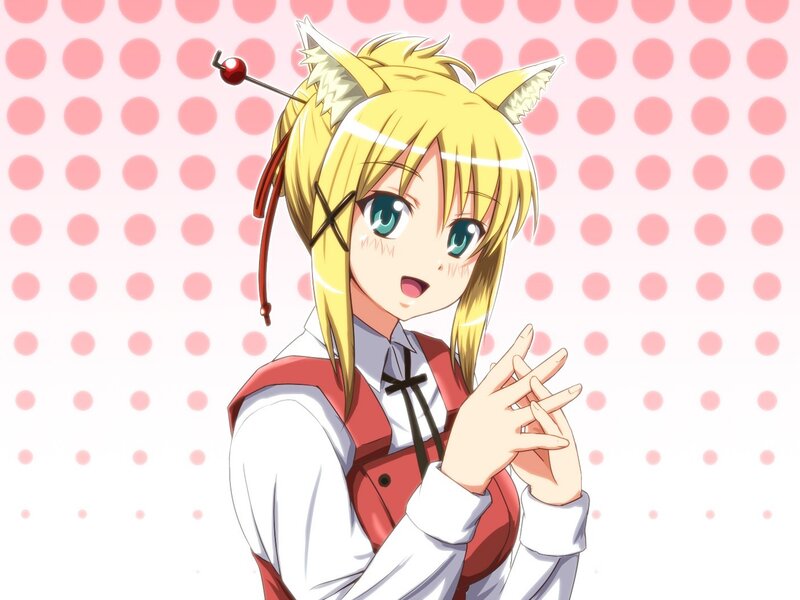 Blonde Anime Girl — Pink, Playful, Cat Ears, Red Vest