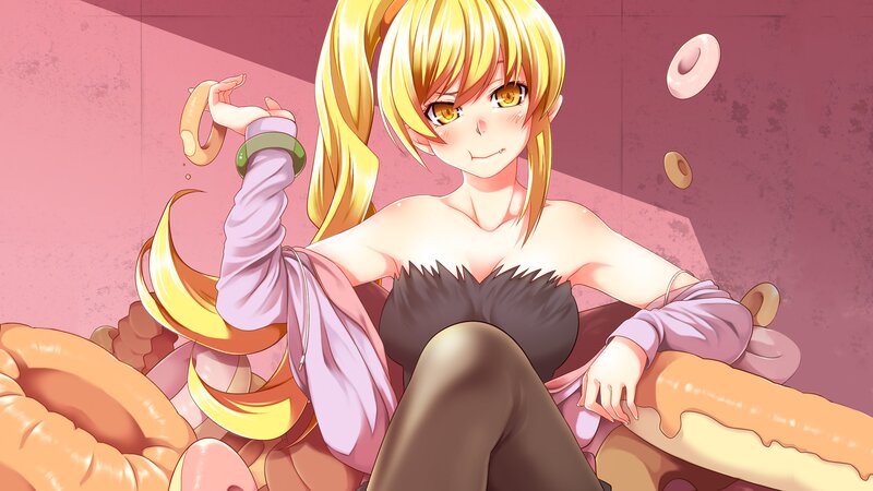 Blonde Anime Girl — Pink, Playful, Donuts