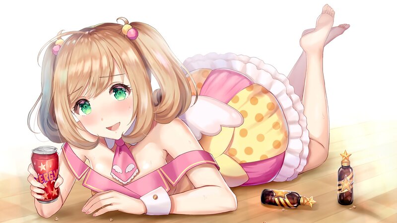 Blonde Anime Girl — Pink, Playful, Energy Drink