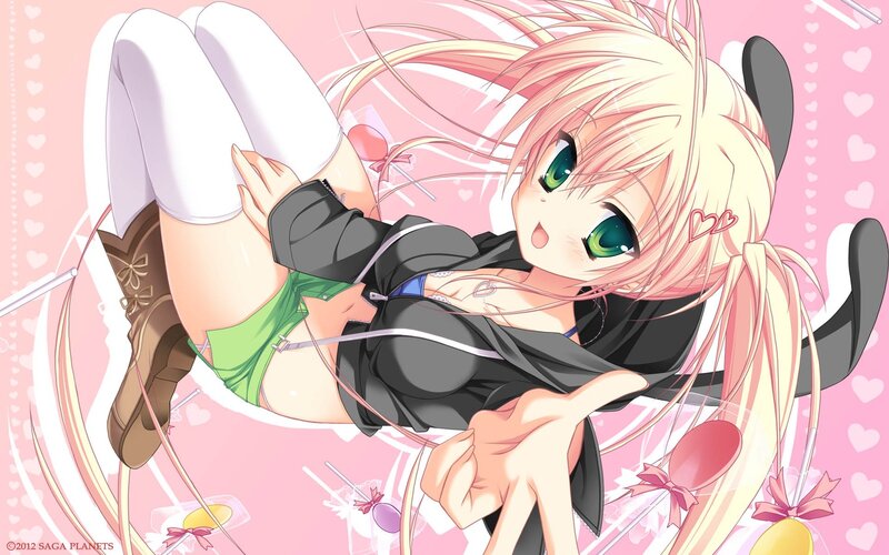 Blonde Anime Girl — Pink, Playful, Green Eyes