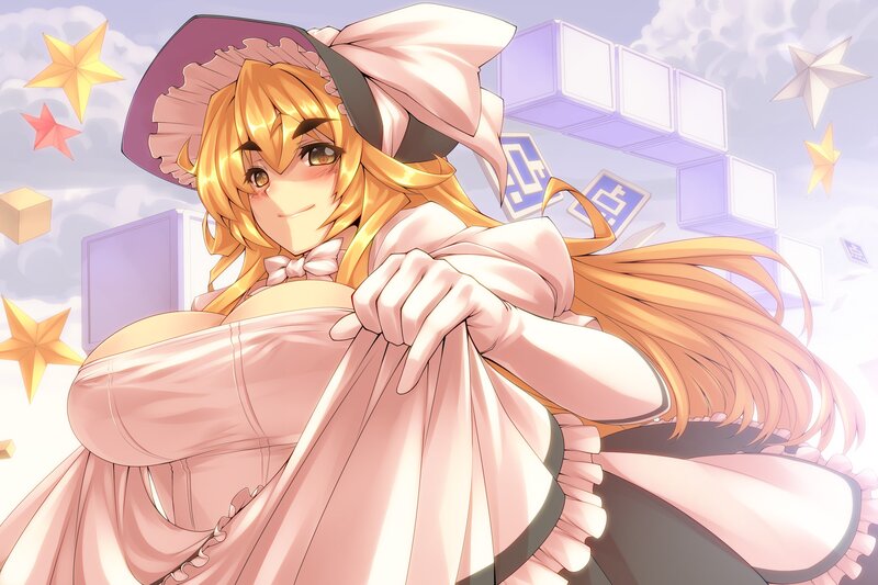 Blonde Anime Girl — Pink, Playful, Hat, Stars