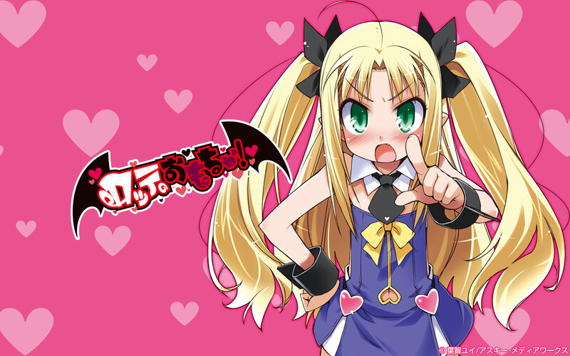Blonde Anime Girl — Pink, Playful, Heart, Bat Wings