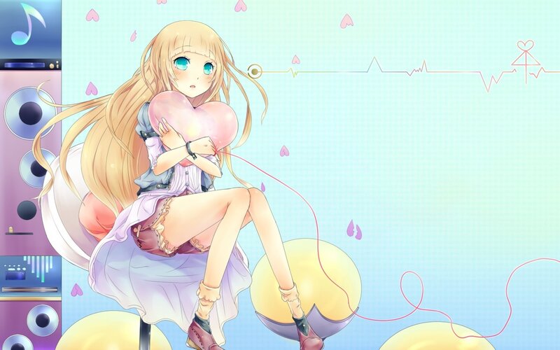 Blonde Anime Girl — Pink, Playful, Heart, Speaker