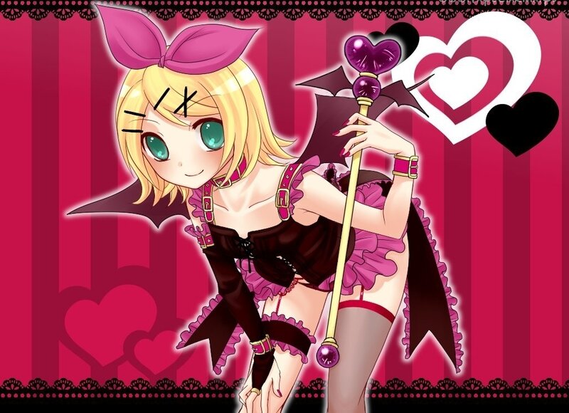 Blonde Anime Girl — Pink, Playful, Heart, Staff