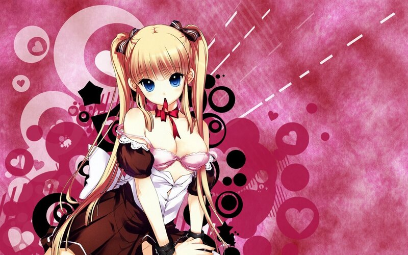 Blonde Anime Girl — Pink, Playful, Hearts, Circles
