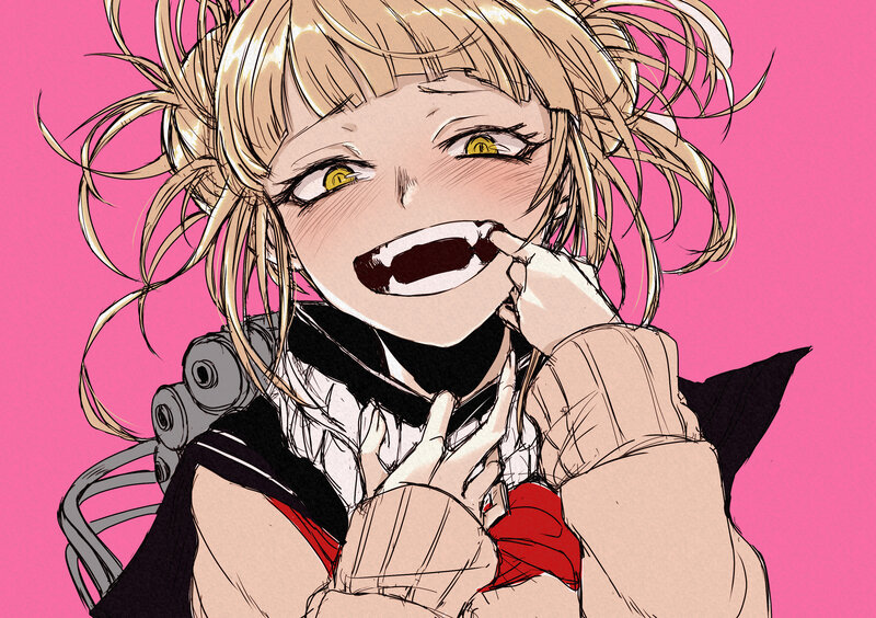 Blonde Anime Girl — Pink, Playful, Manga, Vampire Teeth