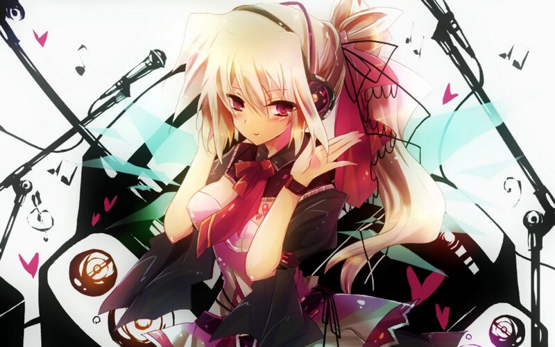 Blonde Anime Girl — Pink, Playful, Microphone