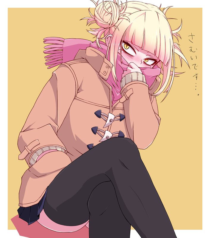 Blonde Anime Girl — Pink, Playful, Scarf, Coat