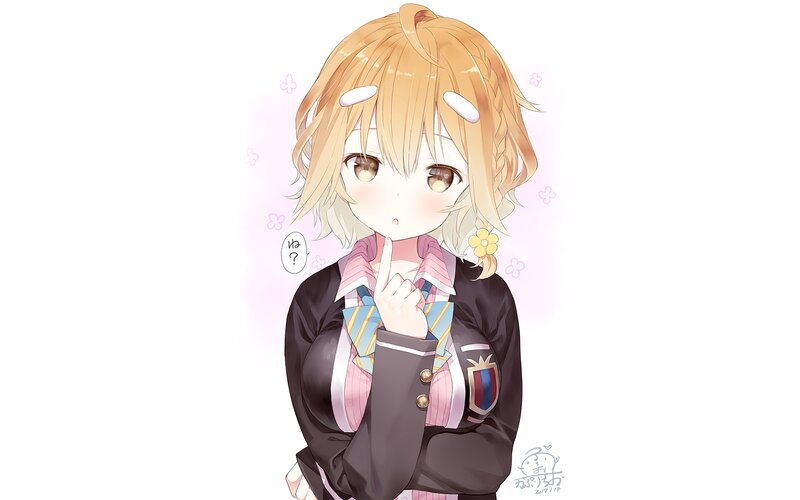 Blonde Anime Girl — Pink, Playful, School Uniform, Flower Accessory