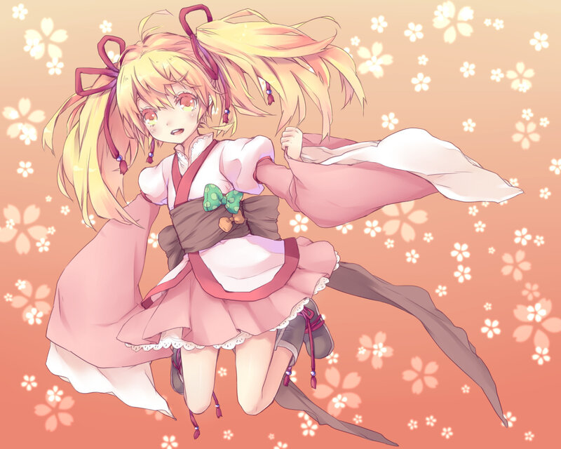Blonde Anime Girl — Pink, Playful, Spring, Sakura
