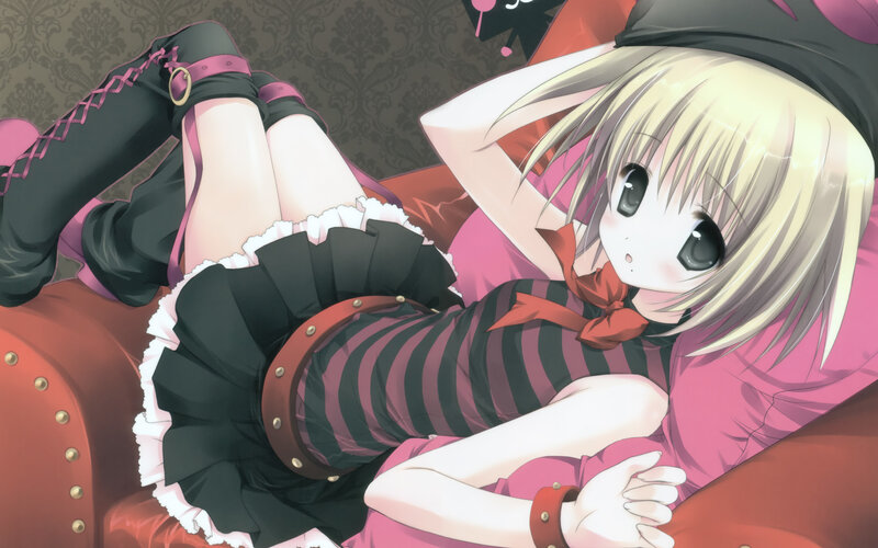 Blonde Anime Girl — Pink, Relaxed, Couch