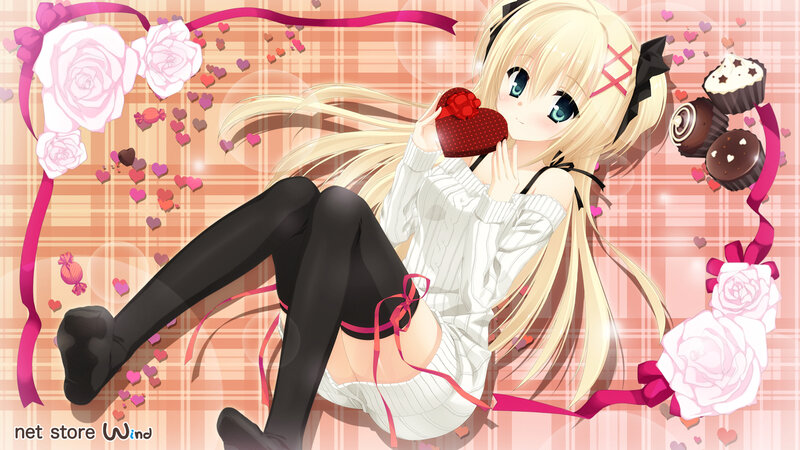 Blonde Anime Girl — Pink, Romantic, Chocolates