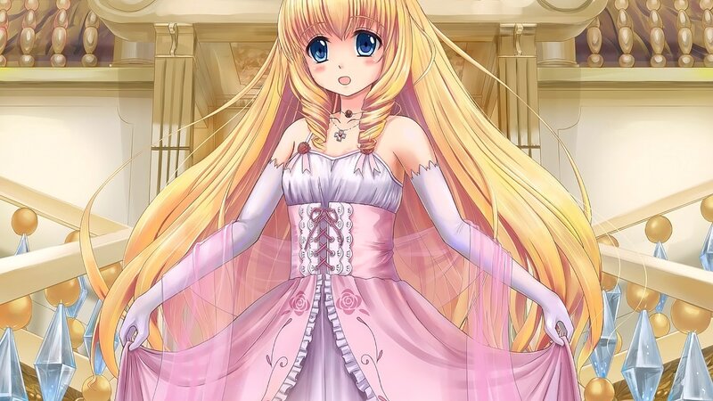 Blonde Anime Girl — Pink, Serene, Dress, Castle