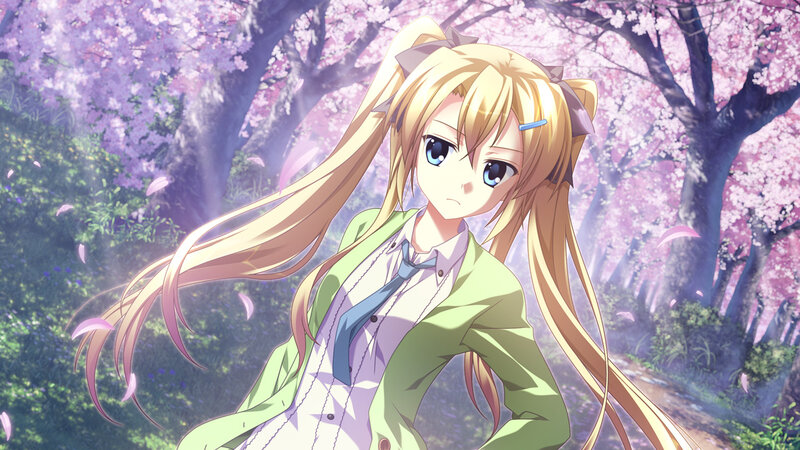 Blonde Anime Girl — Pink, Serene, Spring, Cherry Blossoms, School Uniform