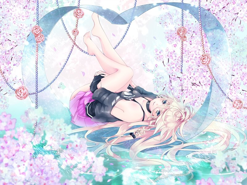 Blonde Anime Girl — Pink, Serene, Spring, Digital Art, Cherry Blossoms