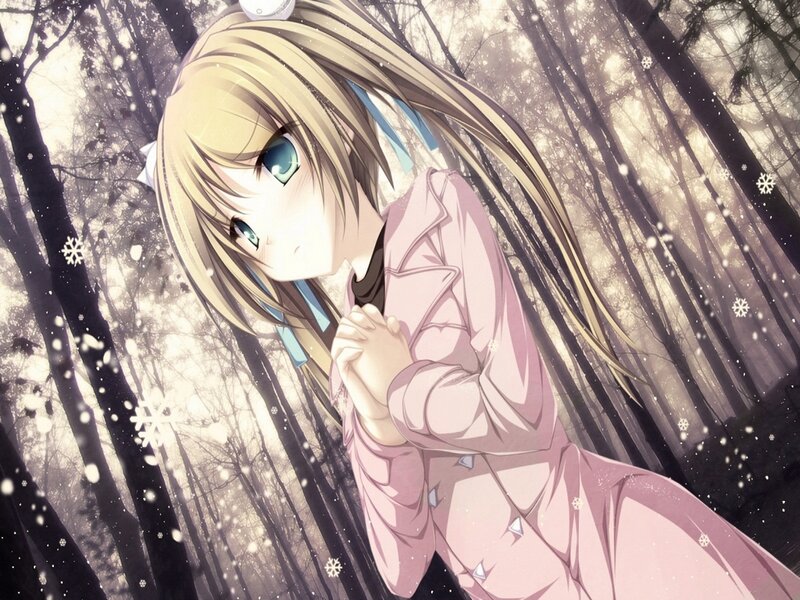 Blonde Anime Girl — Pink, Serene, Winter