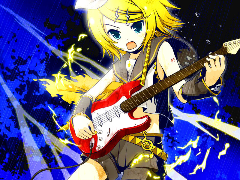 Blonde Anime Girl Playing Guitar