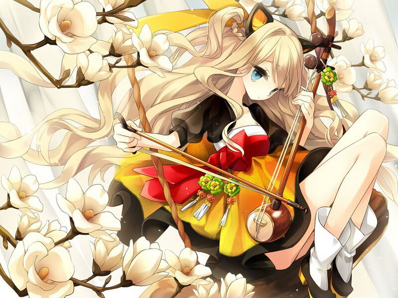 Blonde Anime Girl Playing Instrument