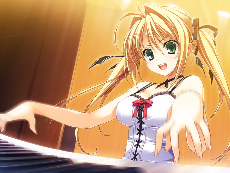Blonde Anime Girl Playing Piano