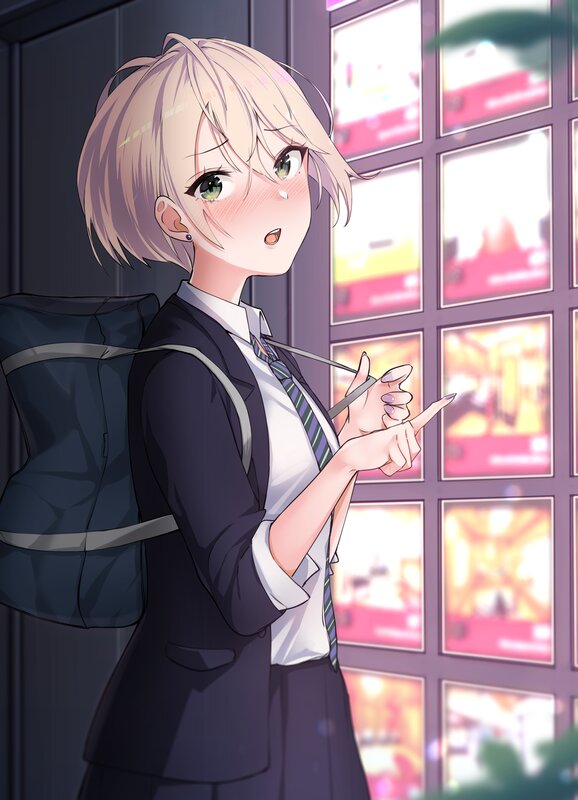 Blonde Anime Girl — Purple, Calm, Afternoon, School Uniform