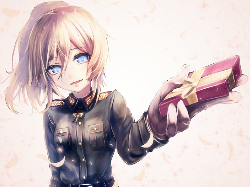 Blonde Anime Girl — Purple, Calm, Military Uniform