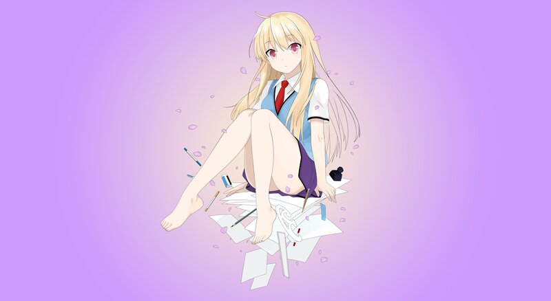 Blonde Anime Girl — Purple, Calm, School Uniform, Paper