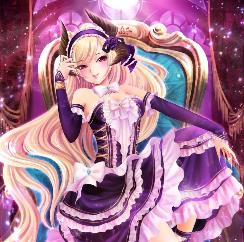 Blonde Anime Girl — Purple, Dramatic, Digital Art, Horned Headband