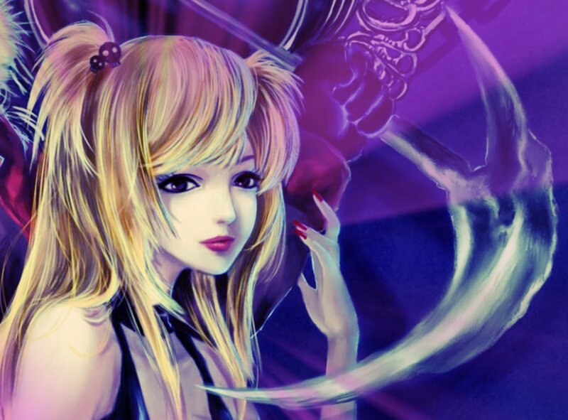 Blonde Anime Girl — Purple, Dramatic, Digital Art, Sword