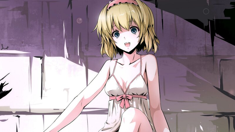 Blonde Anime Girl — Purple, Dramatic, Dress, Headband