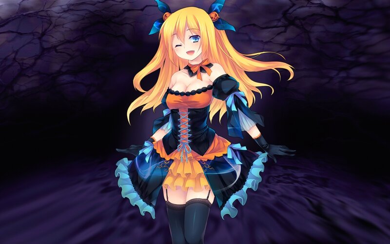 Blonde Anime Girl — Purple, Dramatic, Night, Corset