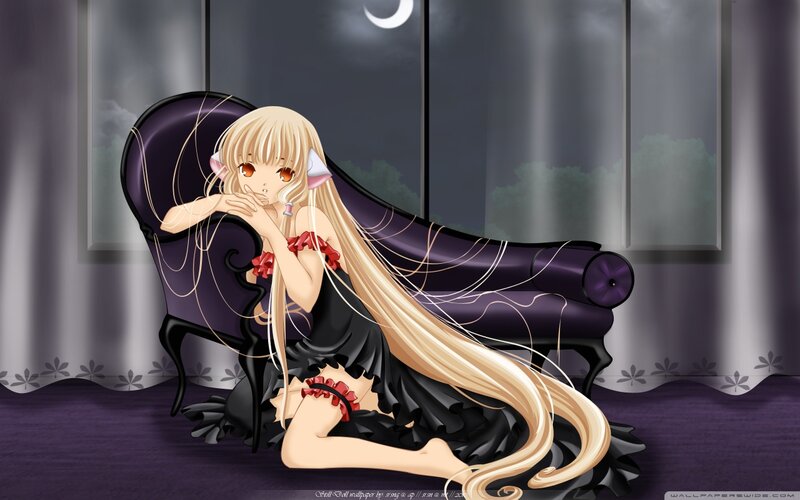 Blonde Anime Girl — Purple, Dramatic, Night, Couch