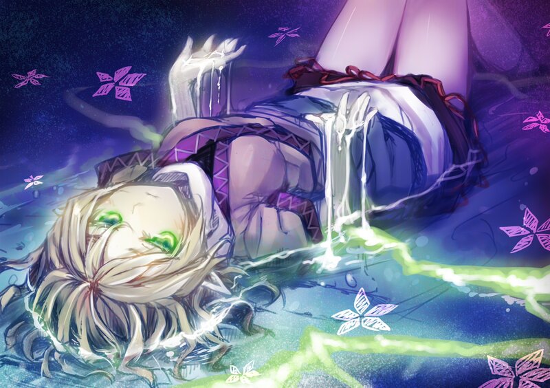 Blonde Anime Girl — Purple, Dramatic, Night, Digital Art