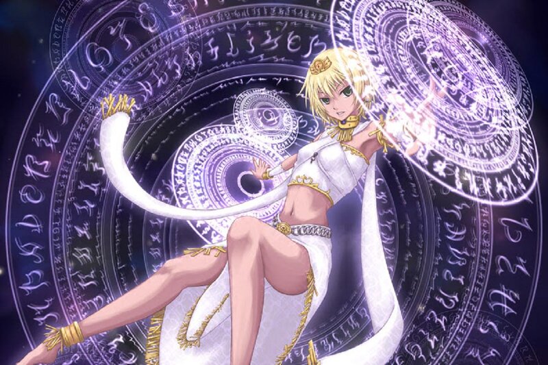Blonde Anime Girl — Purple, Dramatic, Night, Magic Circle