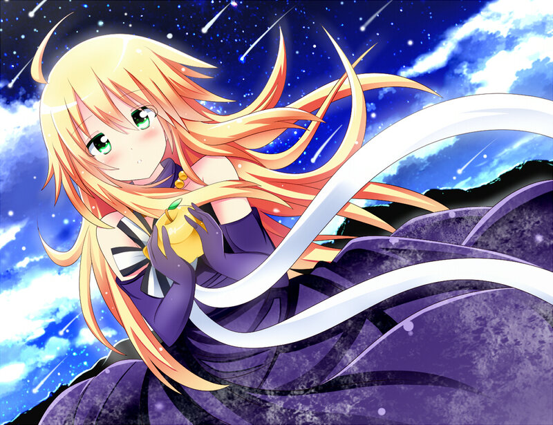 Blonde Anime Girl — Purple, Dramatic, Night, Meteor Shower