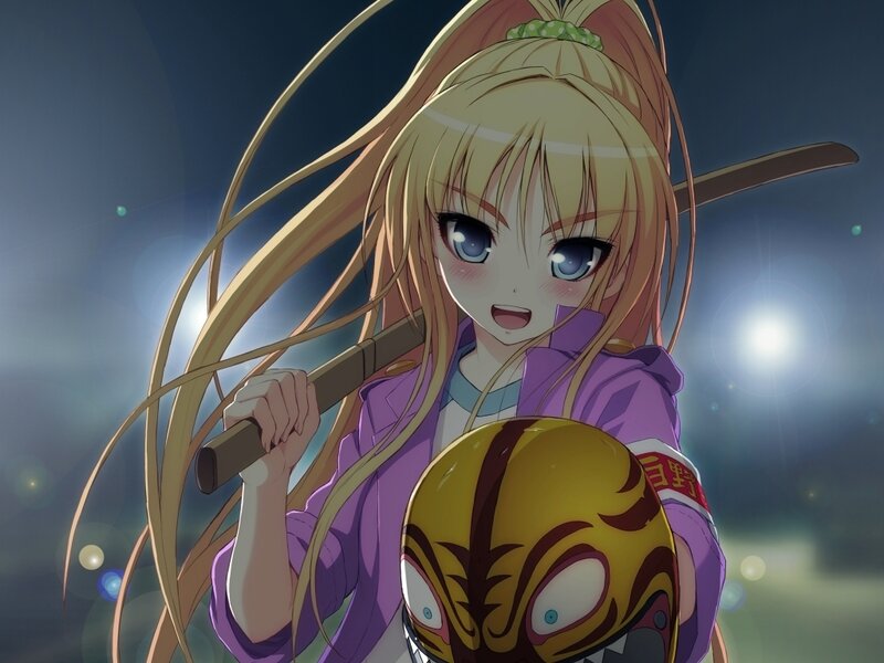 Blonde Anime Girl — Purple, Dramatic, Night, Sword