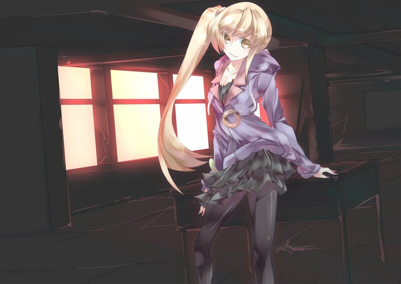 Blonde Anime Girl — Purple, Dramatic, Night, Window