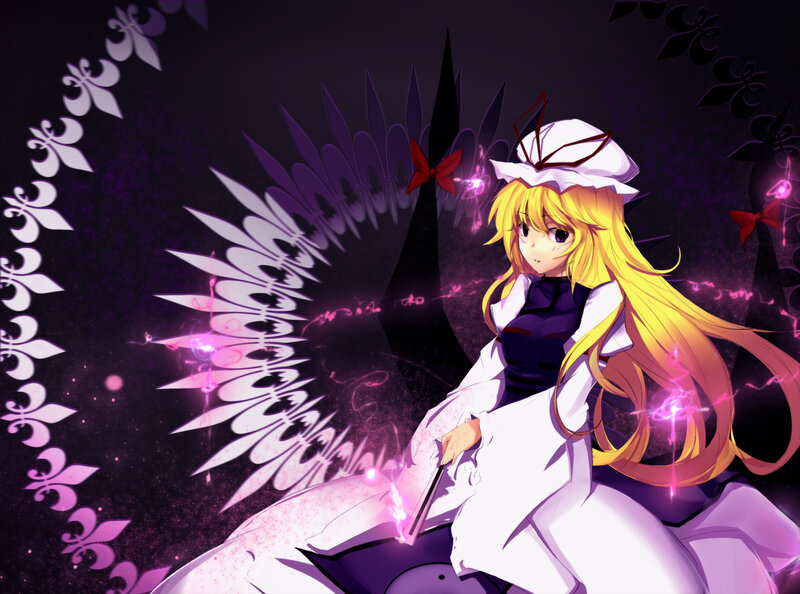 Blonde Anime Girl — Purple, Dramatic, Night, Wings