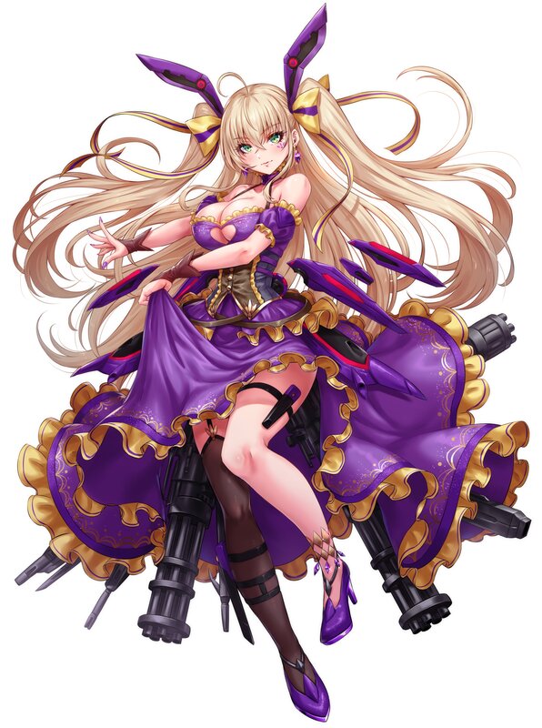 Blonde Anime Girl — Purple, Dramatic, Purple Dress, Guns