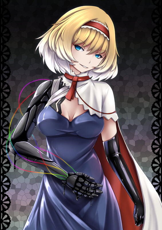 Blonde Anime Girl — Purple, Dramatic, Robotic Arm