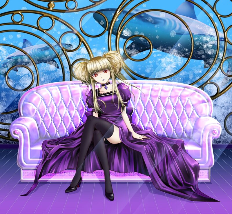 Blonde Anime Girl — Purple, Dramatic, Sofa