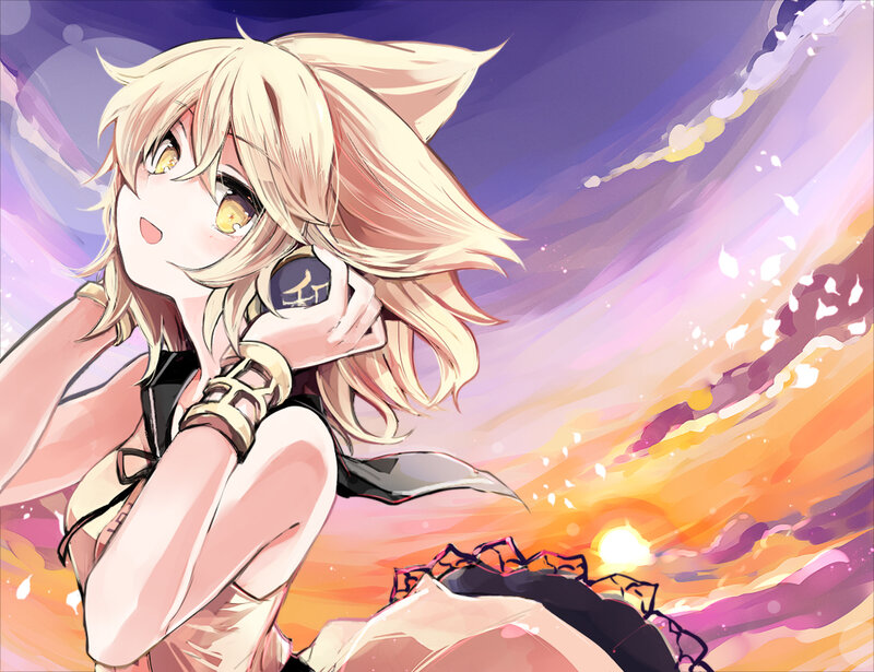 Blonde Anime Girl — Purple, Dramatic, Sunset, Fox Ears