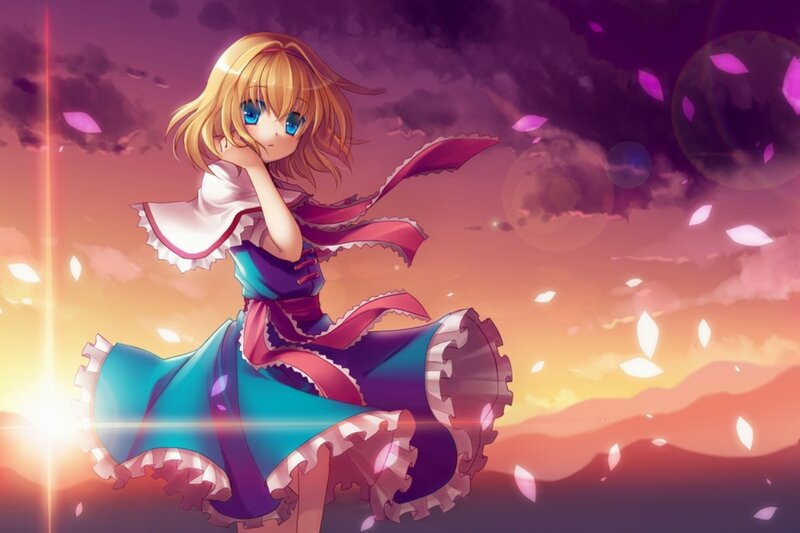 Blonde Anime Girl — Purple, Dramatic, Sunset
