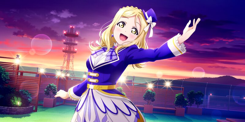 Blonde Anime Girl — Purple, Dramatic, Sunset, Tower