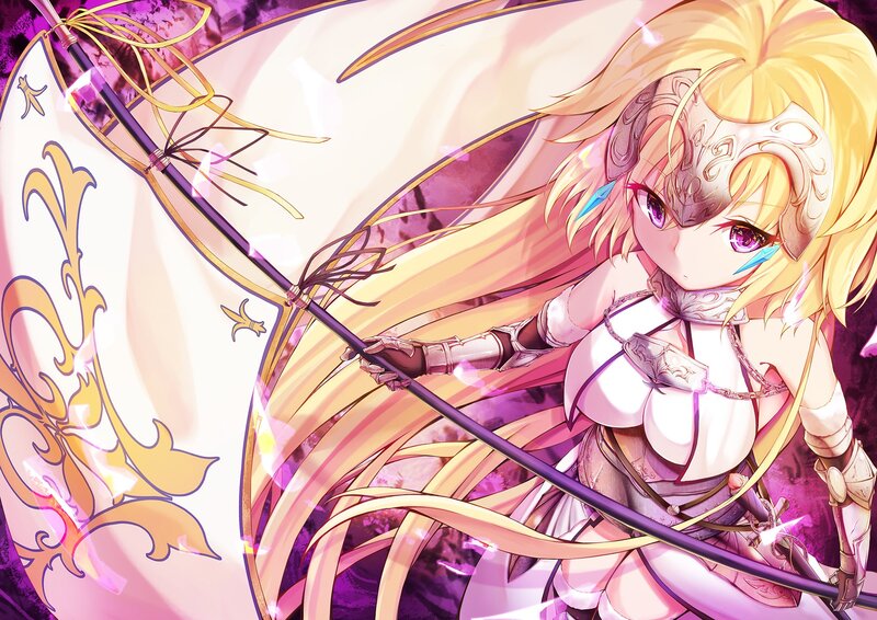 Blonde Anime Girl — Purple, Dramatic, Sword, Shield