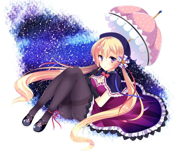 Blonde Anime Girl — Purple, Dreamy, Night, Umbrella