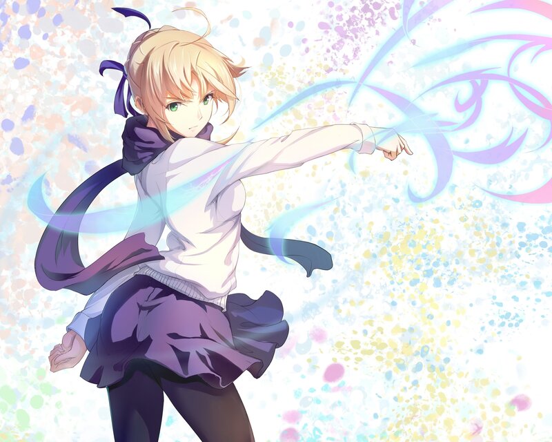 Blonde Anime Girl — Purple, Dynamic, Sword