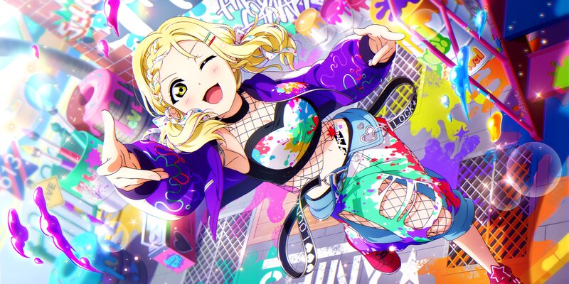 Blonde Anime Girl — Purple, Energetic, Paint Splatters