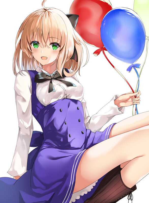 Blonde Anime Girl — Purple, Playful, Balloons